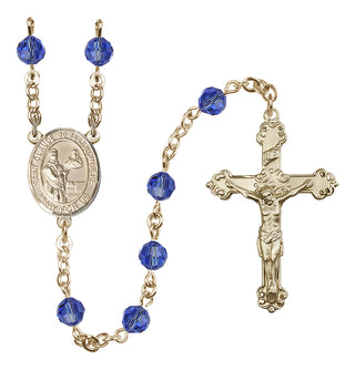 14 Karat Gold-Filled 6mm Austrian Crystal Saint Claude de la Colombiere Rosary in Sapphire