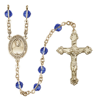 14 Karat Gold-Filled 6mm Austrian Crystal Blessed Emilie Tavernier Gamelin Rosary in Sapphire