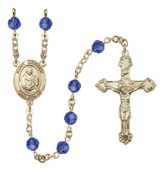 14 Karat Gold-Filled 6mm Austrian Crystal Saint Norbert of Xanten Rosary in Sapphire