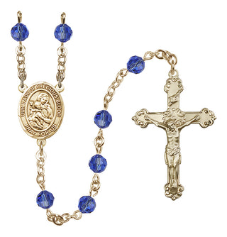 14 Karat Gold-Filled 6mm Austrian Crystal Our Lady of the Precious Blood Rosary in Sapphire