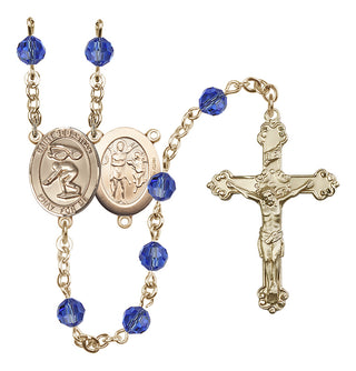 14 Karat Gold-Filled 6mm Austrian Crystal Saint Sebastian/Swimming Rosary in Sapphire