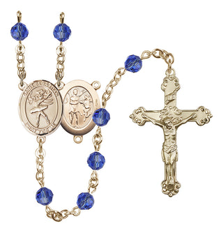 14 Karat Gold-Filled 6mm Austrian Crystal Saint Sebastian / Dance Rosary in Sapphire