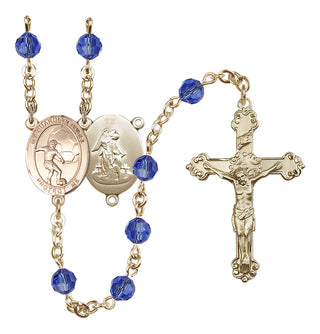 14 Karat Gold-Filled 6mm Austrian Crystal Guardian Angel/Soccer Rosary in Sapphire