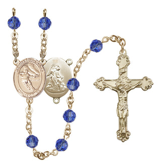 14 Karat Gold-Filled 6mm Austrian Crystal Guardian Angel/Hockey Rosary in Sapphire