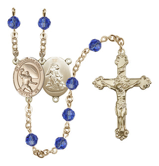 14 Karat Gold-Filled 6mm Austrian Crystal Guardian Angel/Track&Field-Women Rosary in Sapphire