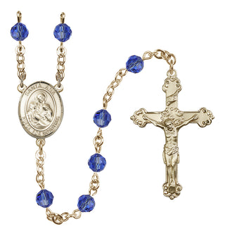 14 Karat Gold 6mm Austrian Crystal Santa Ana Rosary in Sapphire