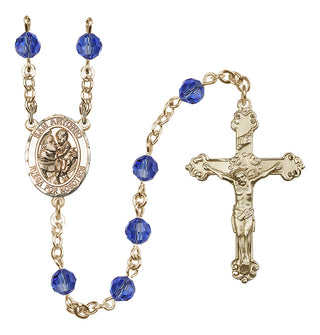 14 Karat Gold 6mm Austrian Crystal San Antonio Rosary in Sapphire