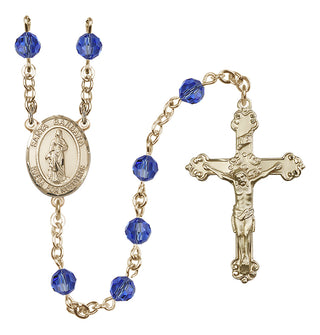 14 Karat Gold 6mm Austrian Crystal Santa Barbara Rosary in Sapphire