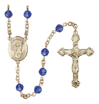 14 Karat Gold 6mm Austrian Crystal Saint Boniface Rosary in Sapphire