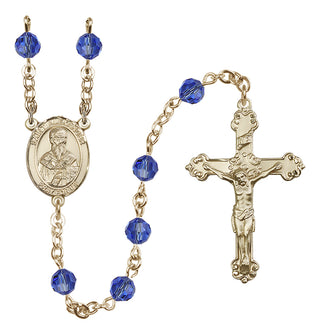 14 Karat Gold 6mm Austrian Crystal Saint Alexander Sauli Rosary in Sapphire