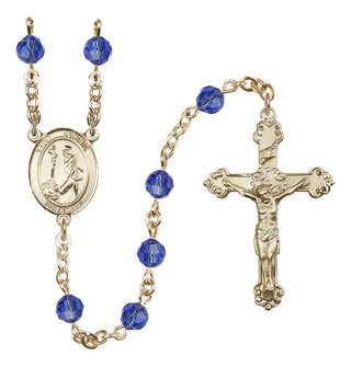14 Karat Gold 6mm Austrian Crystal Saint Dominic de Guzman Rosary in Sapphire