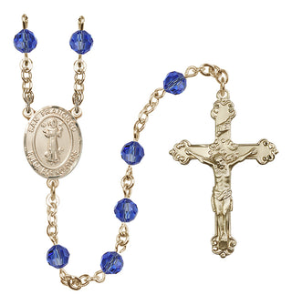 14 Karat Gold 6mm Austrian Crystal San Francis Rosary in Sapphire