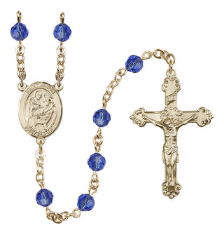 14 Karat Gold 6mm Austrian Crystal Saint Jason Rosary in Sapphire