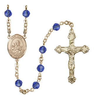 14 Karat Gold 6mm Austrian Crystal San Jose Rosary in Sapphire