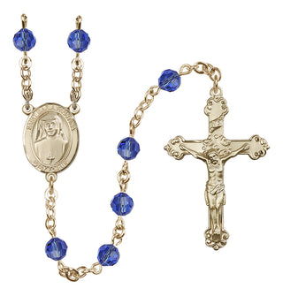14 Karat Gold 6mm Austrian Crystal Saint Maria Faustina Rosary in Sapphire