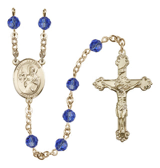 14 Karat Gold 6mm Austrian Crystal Saint Matthew the Apostle Rosary in Sapphire
