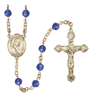 14 Karat Gold 6mm Austrian Crystal Saint Philomena Rosary in Sapphire