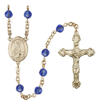 14 Karat Gold 6mm Austrian Crystal Saint Louis Rosary in Sapphire