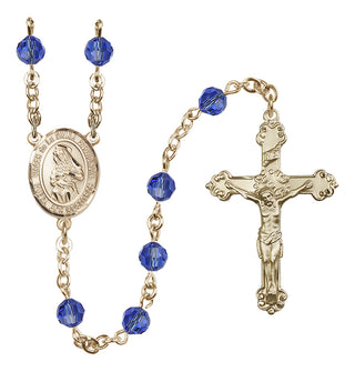 14 Karat Gold 6mm Austrian Crystal Virgen de la Divina Providencia Rosary in Sapphire