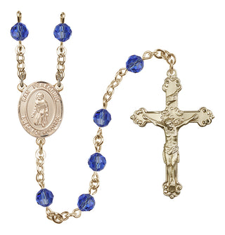 14 Karat Gold 6mm Austrian Crystal San Peregrino Rosary in Sapphire