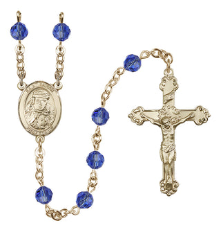 14 Karat Gold 6mm Austrian Crystal Saint Sarah Rosary in Sapphire