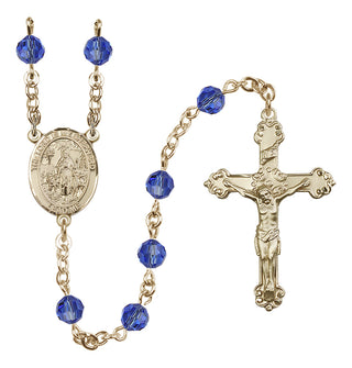 14 Karat Gold 6mm Austrian Crystal Lord Is My Shepherd Rosary in Sapphire