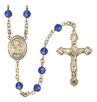14 Karat Gold 6mm Austrian Crystal Saint Valentine of Rome Rosary in Sapphire