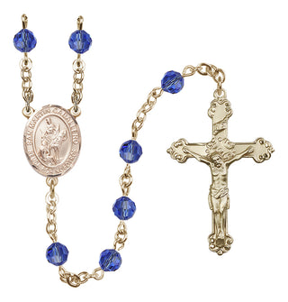 14 Karat Gold 6mm Austrian Crystal San Martin Caballero Rosary in Sapphire