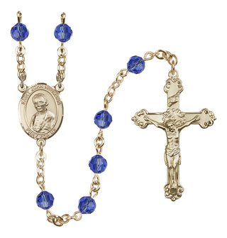 14 Karat Gold 6mm Austrian Crystal Saint John Neumann Rosary in Sapphire