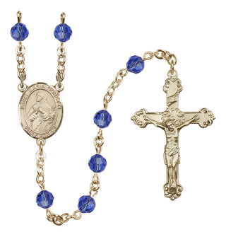 14 Karat Gold 6mm Austrian Crystal Saint Maria Goretti Rosary in Sapphire