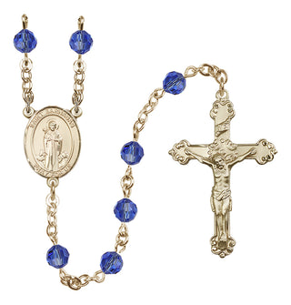 14 Karat Gold 6mm Austrian Crystal Saint Barnabas Rosary in Sapphire