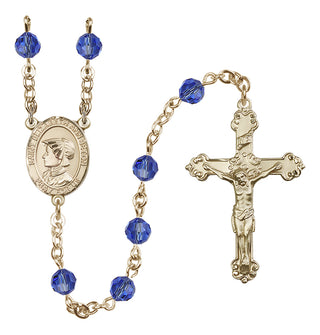 14 Karat Gold 6mm Austrian Crystal Saint Elizabeth Ann Seton Rosary in Sapphire