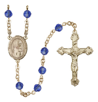 14 Karat Gold 6mm Austrian Crystal Saint John of the Cross Rosary in Sapphire