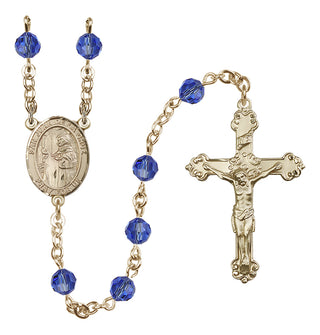 14 Karat Gold 6mm Austrian Crystal San Juan de la Cruz Rosary in Sapphire