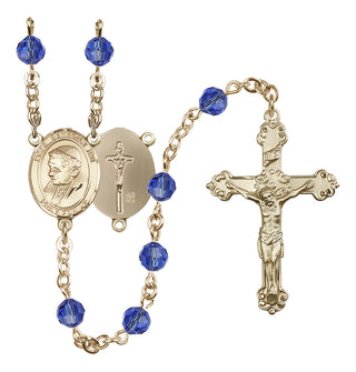 14 Karat Gold 6mm Austrian Crystal Pope Emeritace Benedict XVI Rosary in Sapphire