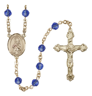 14 Karat Gold 6mm Austrian Crystal Saint Matilda Rosary in Sapphire