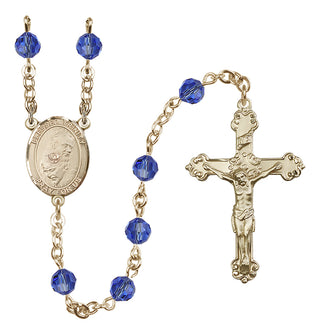 14 Karat Gold 6mm Austrian Crystal Blessed Trinity Rosary in Sapphire