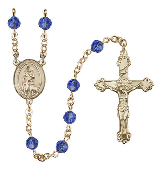 14 Karat Gold 6mm Austrian Crystal Saint Rachel Rosary in Sapphire