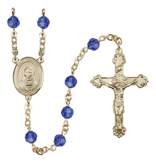 14 Karat Gold 6mm Austrian Crystal Saint Rebecca Rosary in Sapphire
