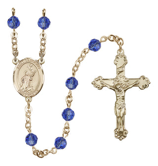 14 Karat Gold 6mm Austrian Crystal Saint Tarcisius Rosary in Sapphire