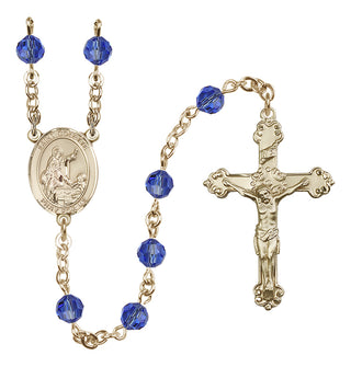 14 Karat Gold 6mm Austrian Crystal Saint Colette Rosary in Sapphire