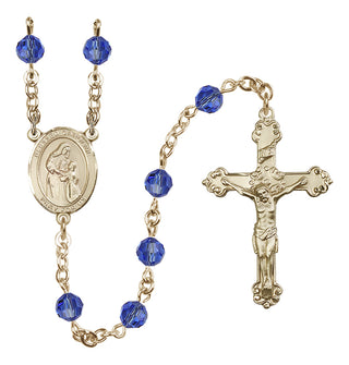 14 Karat Gold 6mm Austrian Crystal Blessed Caroline Gerhardinger Rosary in Sapphire