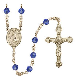 14 Karat Gold 6mm Austrian Crystal Blessed Karolina Kozkowna Rosary in Sapphire