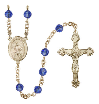 14 Karat Gold 6mm Austrian Crystal Saint Deborah Rosary in Sapphire