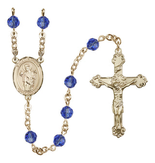 14 Karat Gold 6mm Austrian Crystal Saint Aedan of Ferns Rosary in Sapphire
