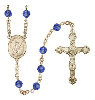 14 Karat Gold 6mm Austrian Crystal Saint Athanasius Rosary in Sapphire