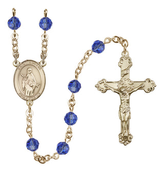 14 Karat Gold 6mm Austrian Crystal Saint Amelia Rosary in Sapphire