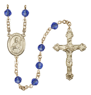 14 Karat Gold 6mm Austrian Crystal Saint Malachy O'More Rosary in Sapphire