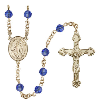 14 Karat Gold 6mm Austrian Crystal Saint Anthony of Egypt Rosary in Sapphire