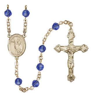 14 Karat Gold 6mm Austrian Crystal Saint Paul of the Cross Rosary in Sapphire